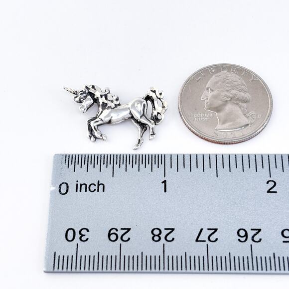 Vintage Sterling Silver 925 2.5cm Prancing Unicorn Fantasy Pendant - Picture 6 of 7